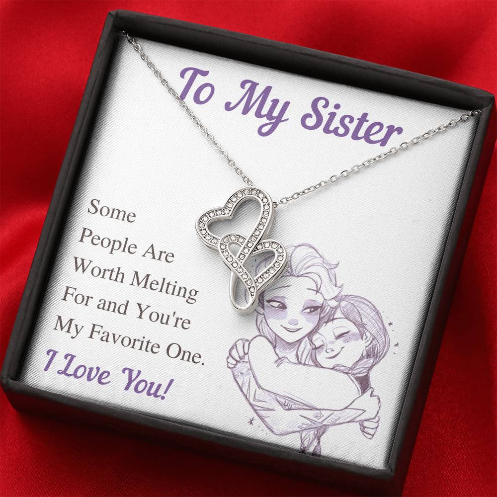 TO MY SISTER WORTH MELTING DOUBLE HEARTS NECKLACE GIFT SET - ON CLOUD NINE GIFTS