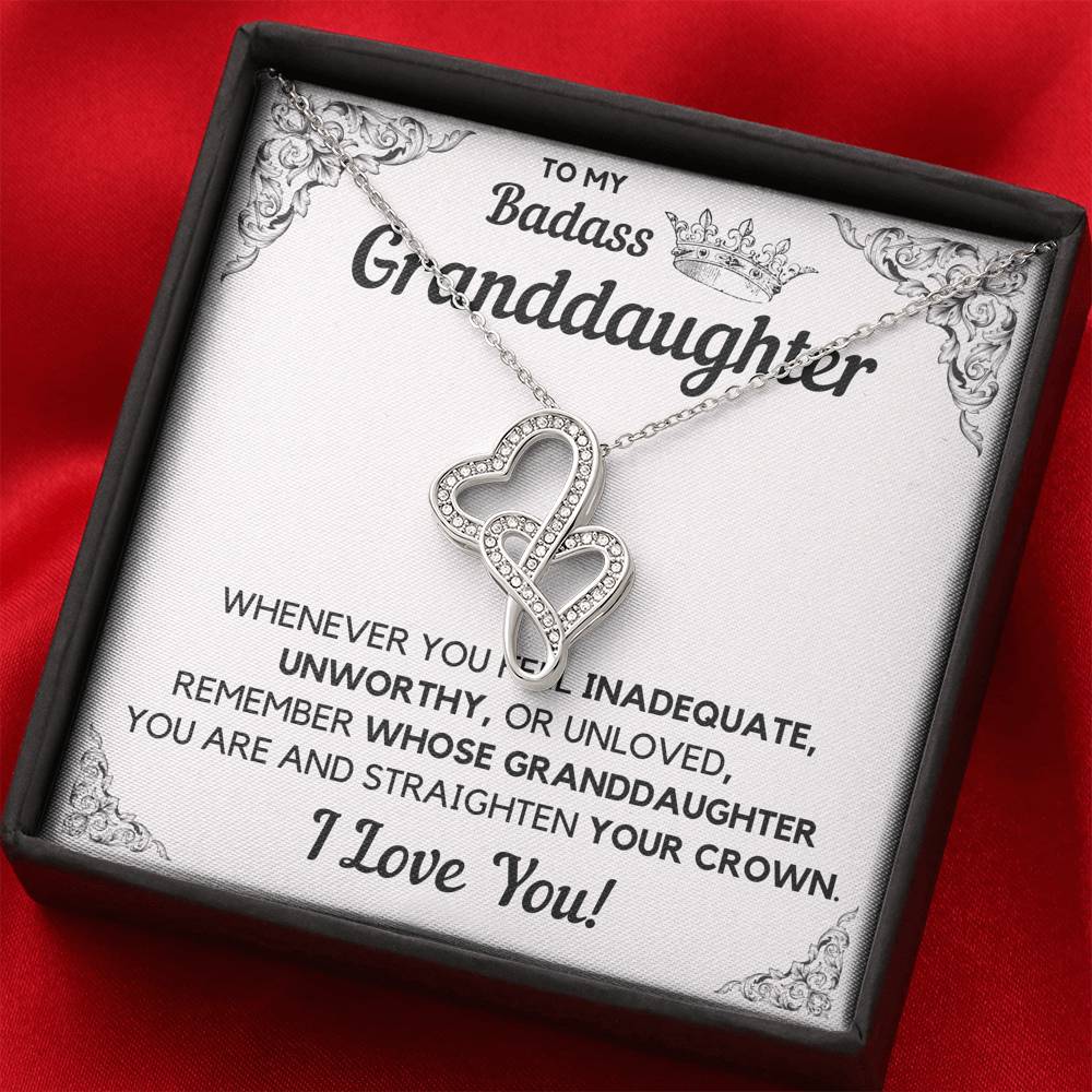 TO MY BADASS GRANDDAUGHTER CROWN DECORATION DOUBLE HEARTS NECKLACE GIFT SET - ON CLOUD NINE GIFTS