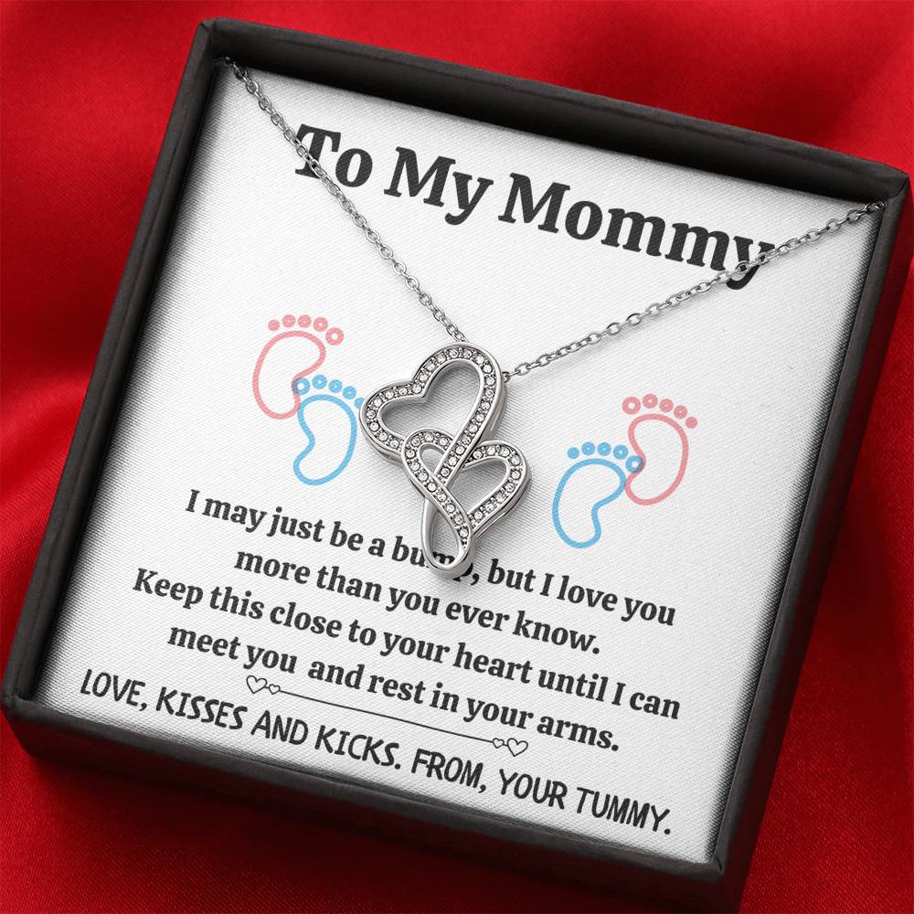 TO MY MOMMY "BABY FEET - WHITE" DOUBLE HEARTS NECKLACE GIFT SET - ON CLOUD NINE GIFTS