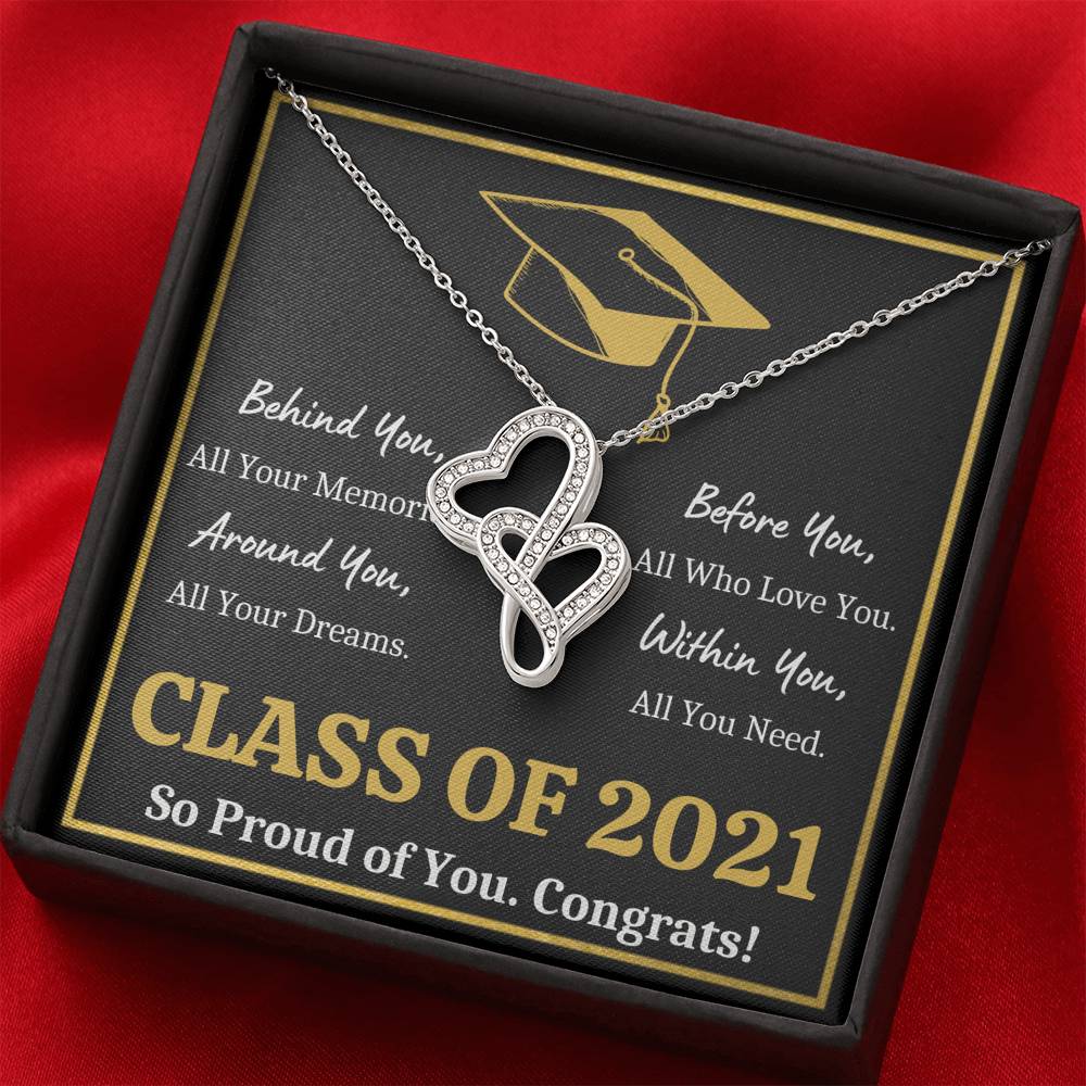 GRADUATION ALL YOU NEED GOLD DOUBLE HEARTS NECKLACE GIFT SET - ON CLOUD NINE GIFTS