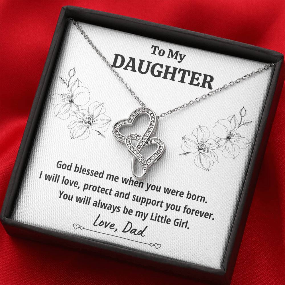 TO MY DAUGHTER FROM DAD "LITTLE GIRL" DOUBLE HEARTS NECKLACE GIFT SET - ON CLOUD NINE GIFTS