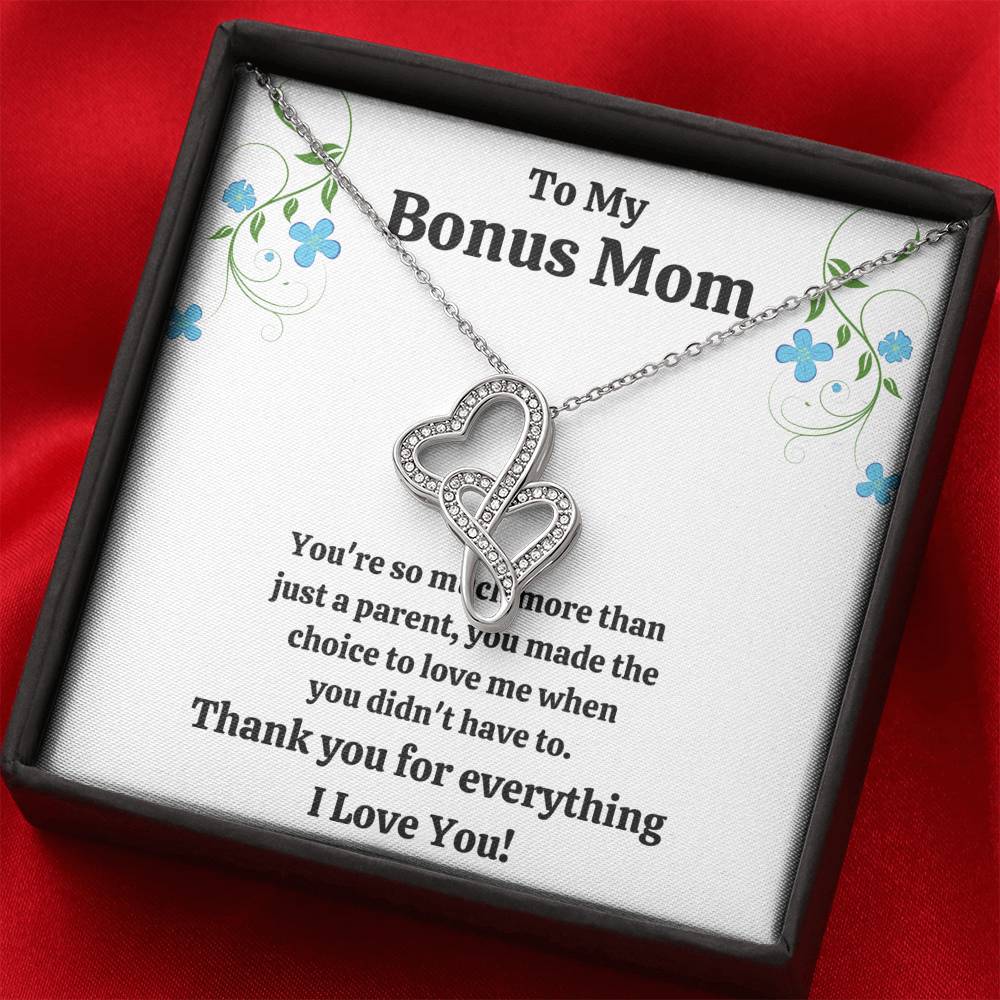 TO MY BONUS MOM "CHOICE TO LOVE ME" DOUBLE HEARTS NECKLACE GIFT SET - ON CLOUD NINE GIFTS