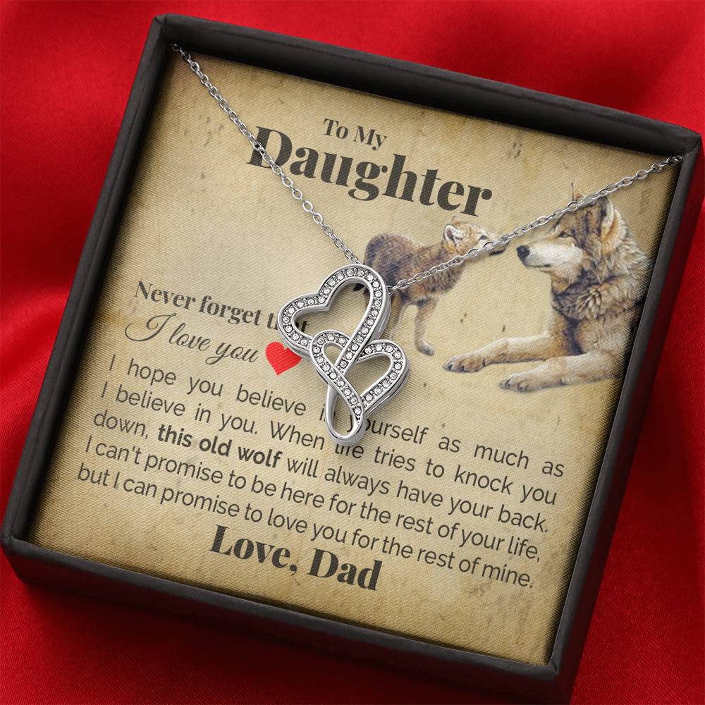 TO MY DAUGHTER "THIS OLD WOLF" DOUBLE HEARTS NECKLACE GIFT SET - ON CLOUD NINE GIFTS