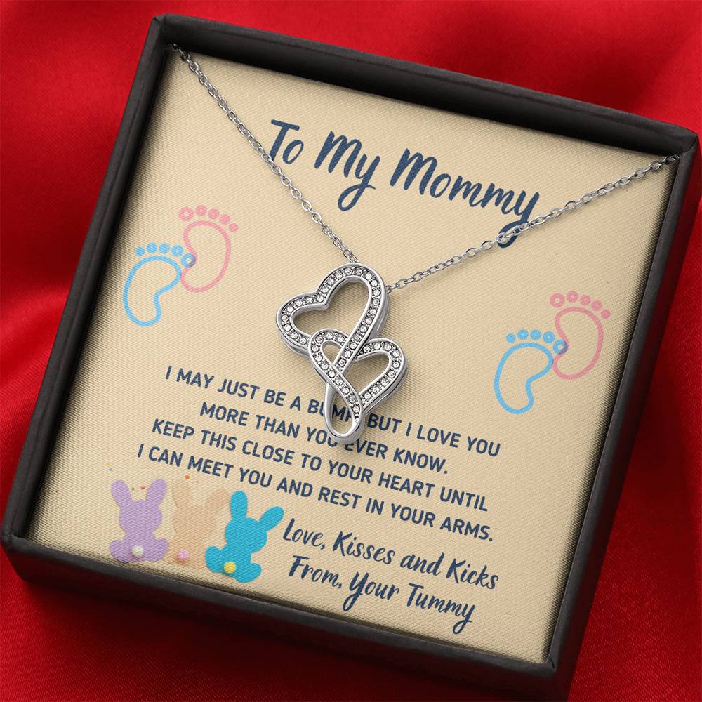 TO MY MOMMY "CUTE BUNNIES" DOUBLE HEARTS NECKLACE GIFT SET - ON CLOUD NINE GIFTS