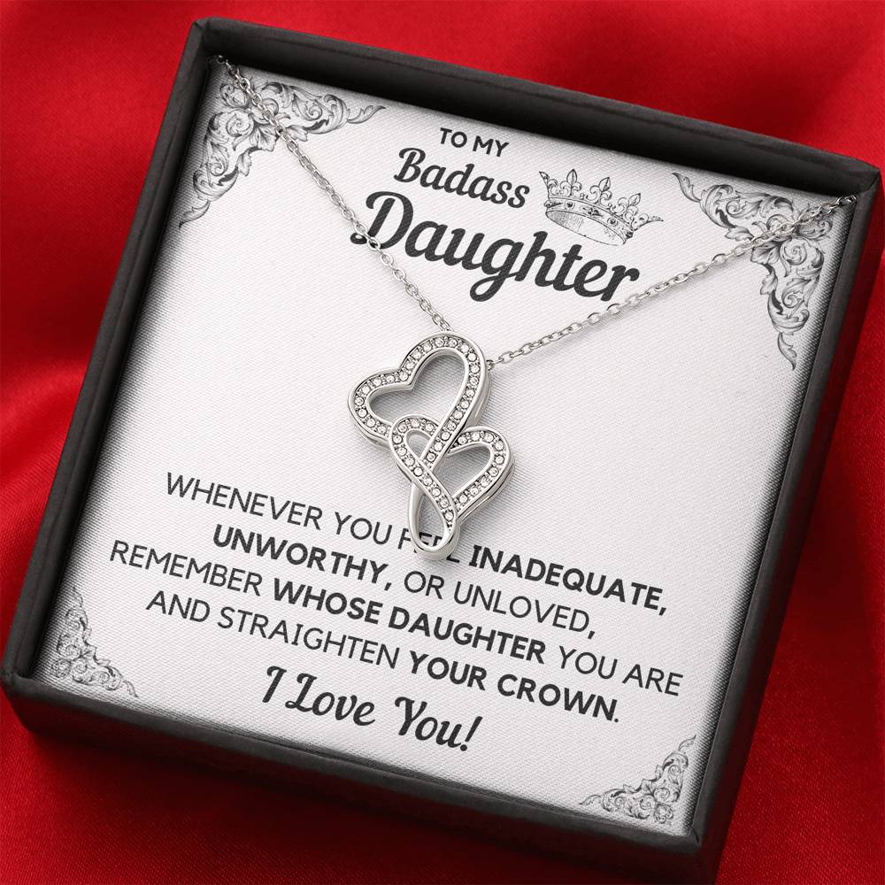 TO MY BADASS DAUGHTER CROWN DECORATION DOUBLE HEARTS NECKLACE GIFT SET - ON CLOUD NINE GIFTS