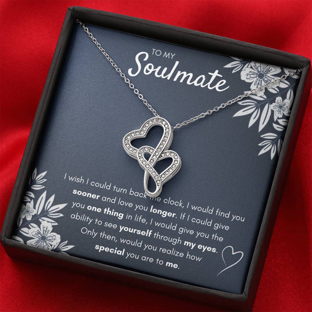 TO MY SOULMATE "FIND YOU SOONER" DOUBLE HEARTS NECKLACE GIFT SET - ON CLOUD NINE GIFTS