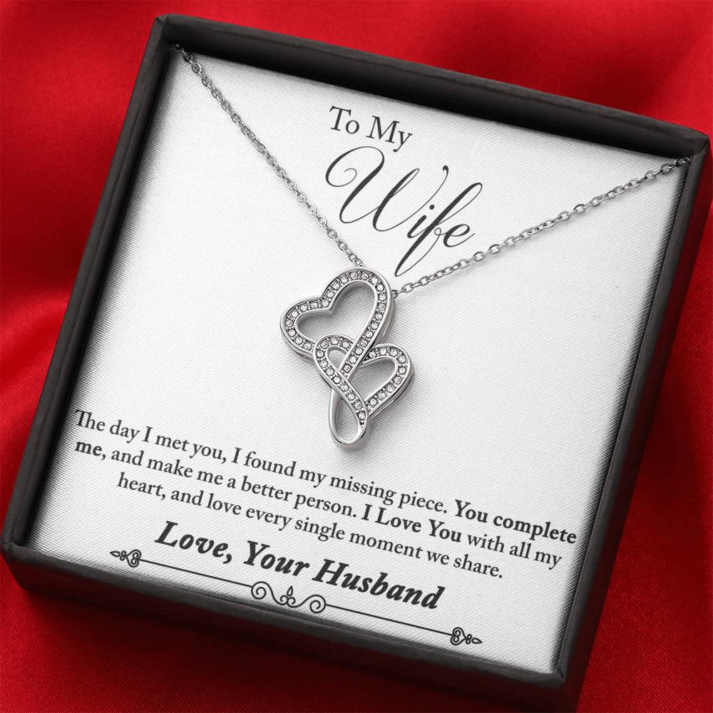 TO MY WIFE "MISSING PIECE - SO" DOUBLE HEARTS NECKLACE GIFT SET - ON CLOUD NINE GIFTS