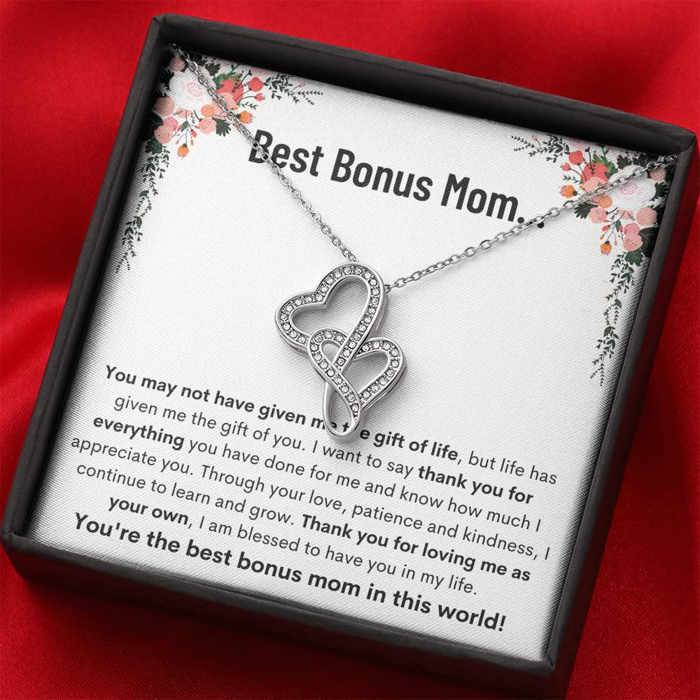 BEST BONUS MOM "LEARN AND GROW" DOUBLE HEARTS NECKLACE GIFT SET - ON CLOUD NINE GIFTS