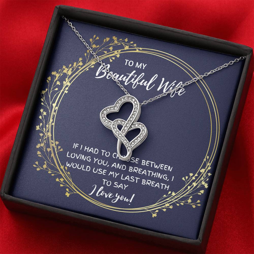TO MY BEAUTIFUL WIFE "BREATHING" DOUBLE HEARTS NECKLACE GIFT SET - ON CLOUD NINE GIFTS