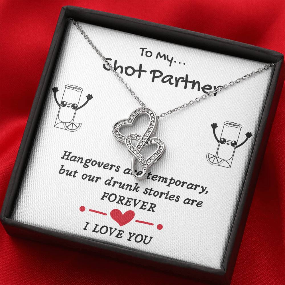 TO MY SHOT PARTNER DOUBLE HEARTS NECKLACE GIFT SET - ON CLOUD NINE GIFTS