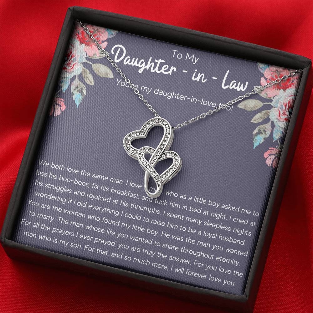TO MY DAUGHTER IN LAW "DAUGHTER IN LOVE" DOUBLE HEARTS NECKLACE GIFT SET - ON CLOUD NINE GIFTS