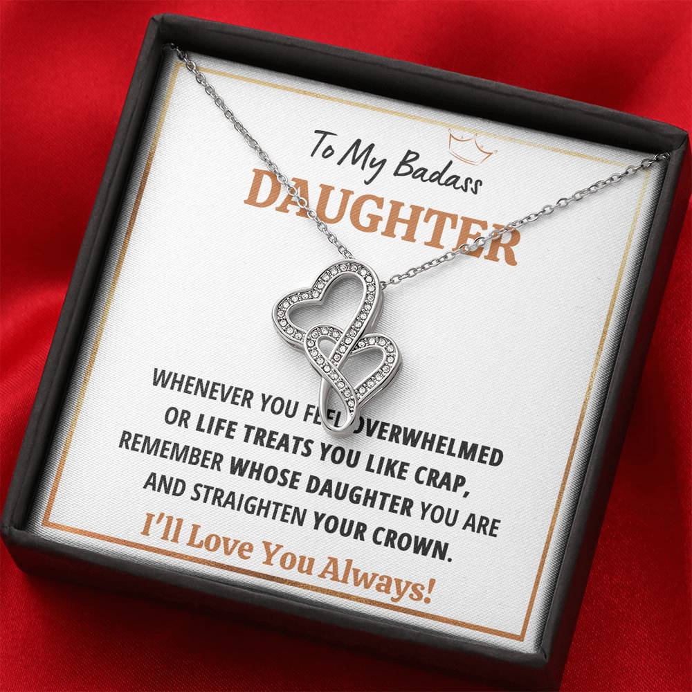 TO MY BADASS DAUGHTER "CRAP - WHITE" DOUBLE HEARTS NECKLACE GIFT SET - ON CLOUD NINE GIFTS