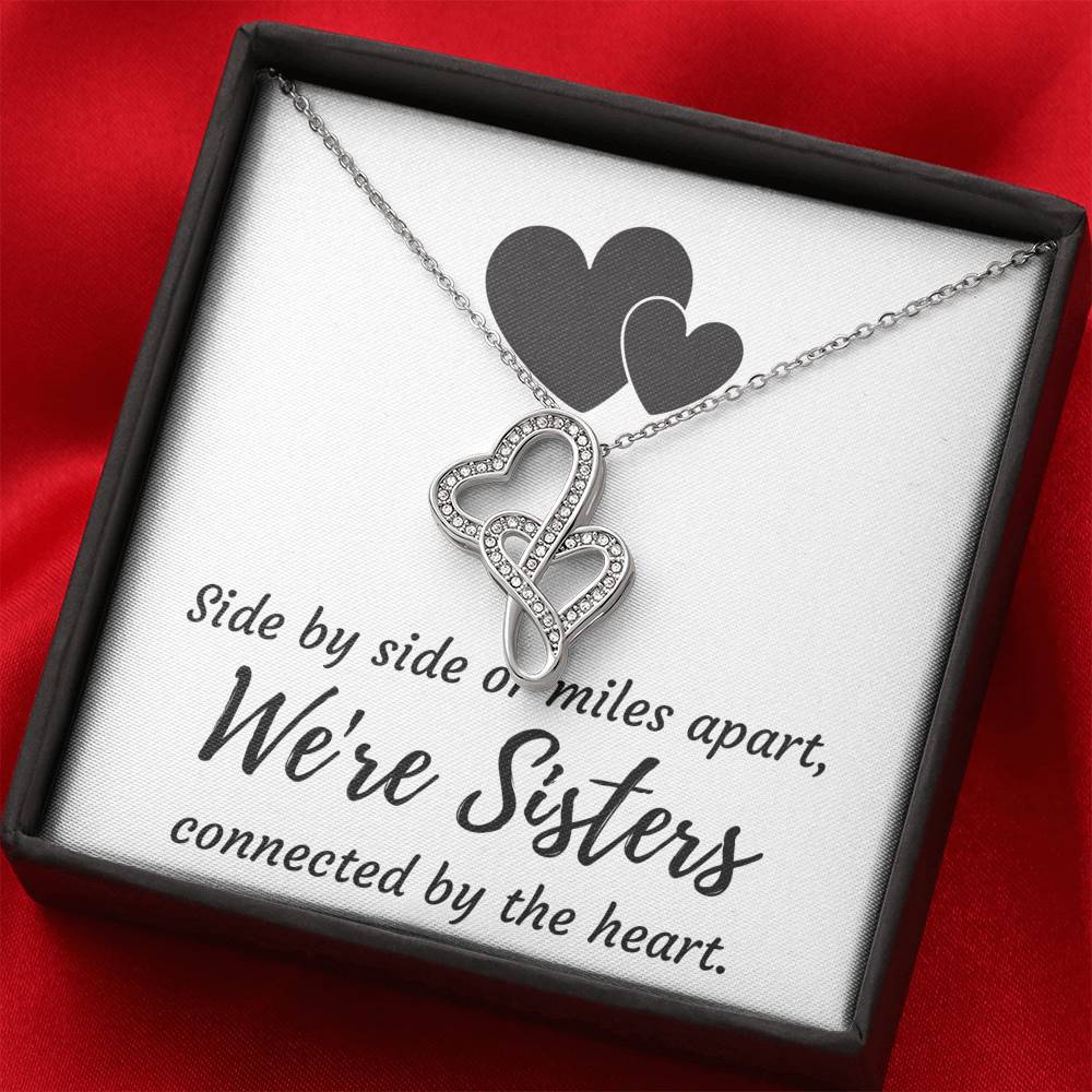 SISTERS CONNECTED BY THE HEART DOUBLE HEARTS NECKLACE GIFT SET - ON CLOUD NINE GIFTS