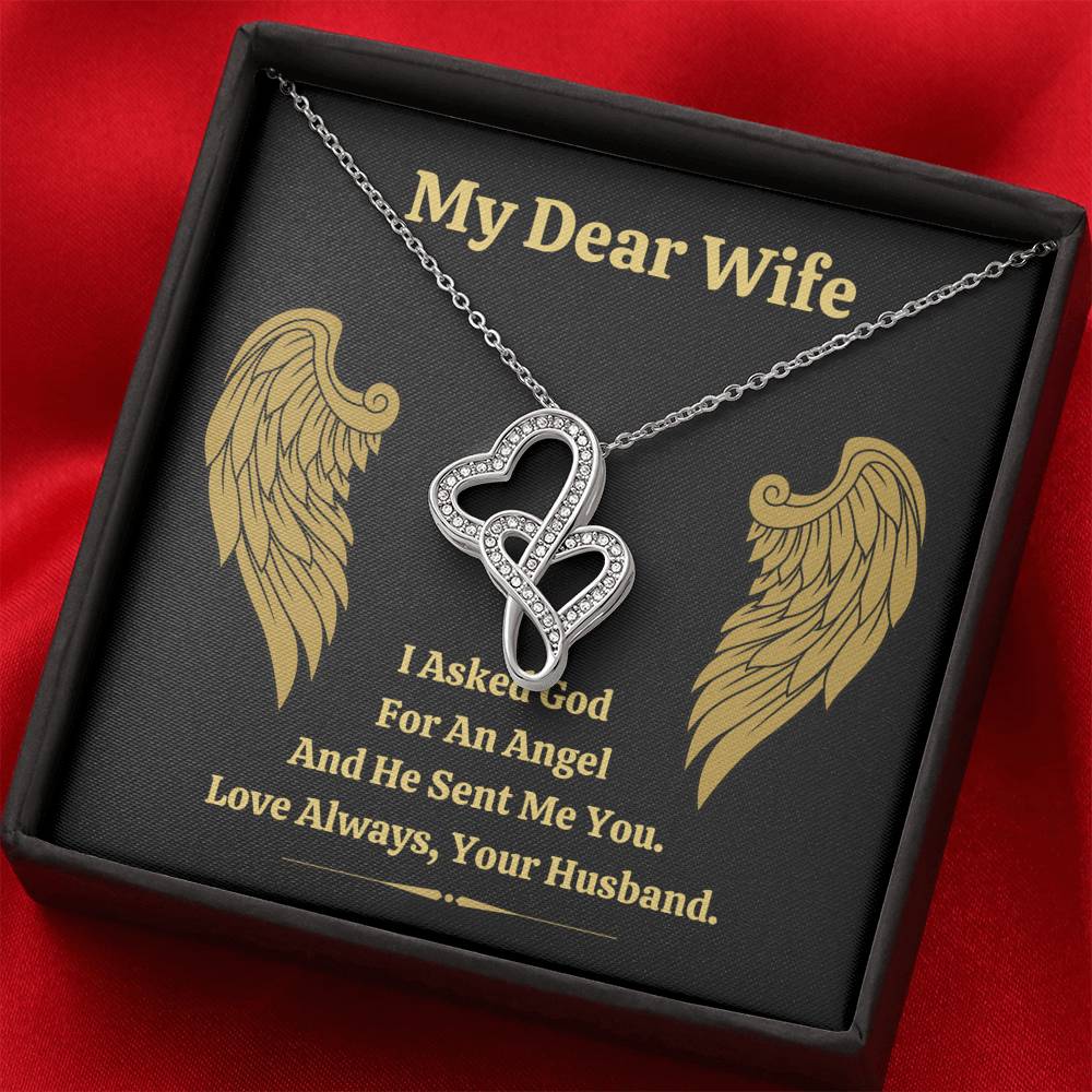DEAR WIFE "ANGEL" DOUBLE HEARTS NECKLACE GIFT SET - ON CLOUD NINE GIFTS