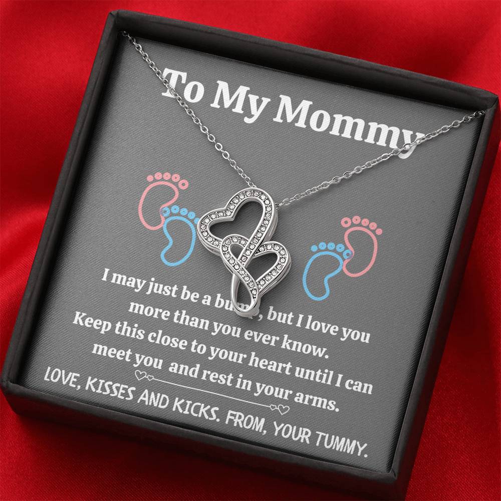TO MY MOMMY "BABY FEET - GRAY" DOUBLE HEARTS NECKLACE GIFT SET - ON CLOUD NINE GIFTS