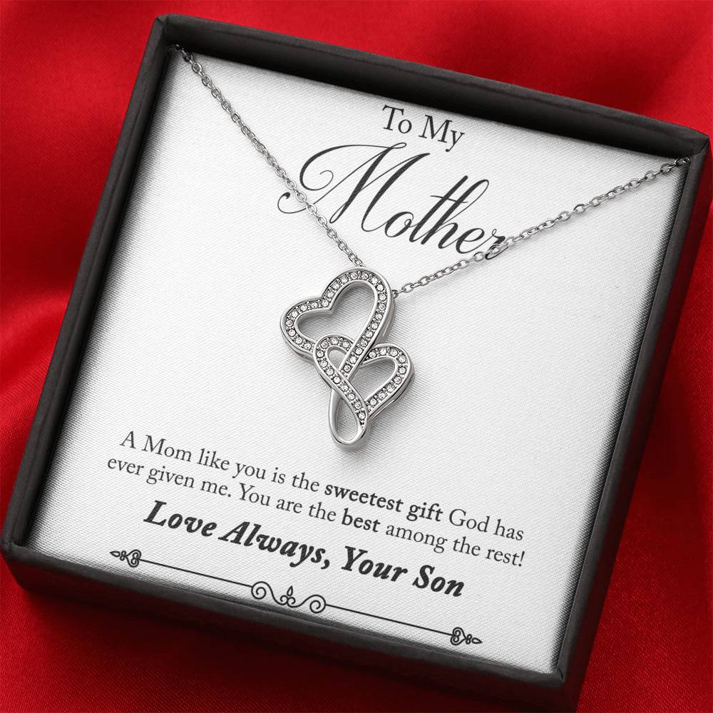 TO MY MOTHER "AMONG THE REST - SO" DOUBLE HEARTS NECKLACE GIFT SET - ON CLOUD NINE GIFTS