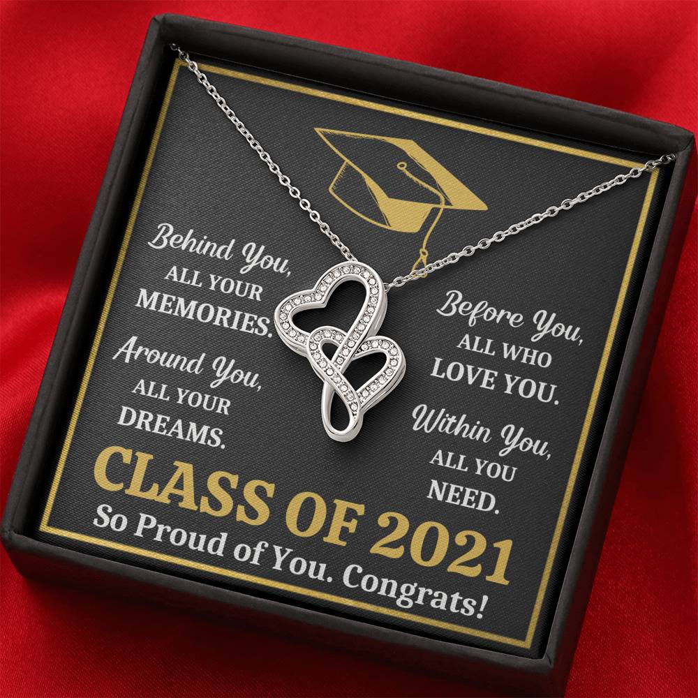 GRADUATION 2021 ALL YOU NEED GOLD DOUBLE HEARTS NECKLACE GIFT SET - ON CLOUD NINE GIFTS