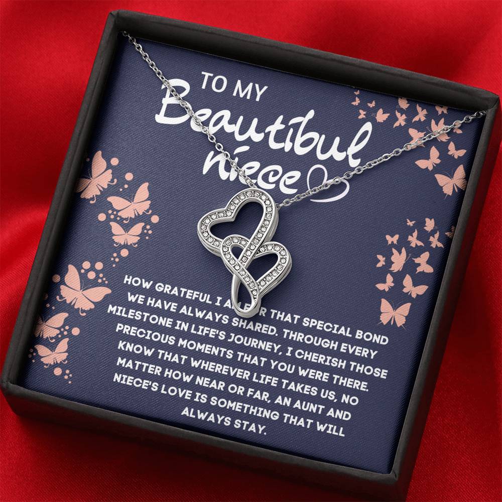 TO MY BEAUTIFUL NIECE DOUBLE HEARTS NECKLACE GIFT SET - ON CLOUD NINE GIFTS