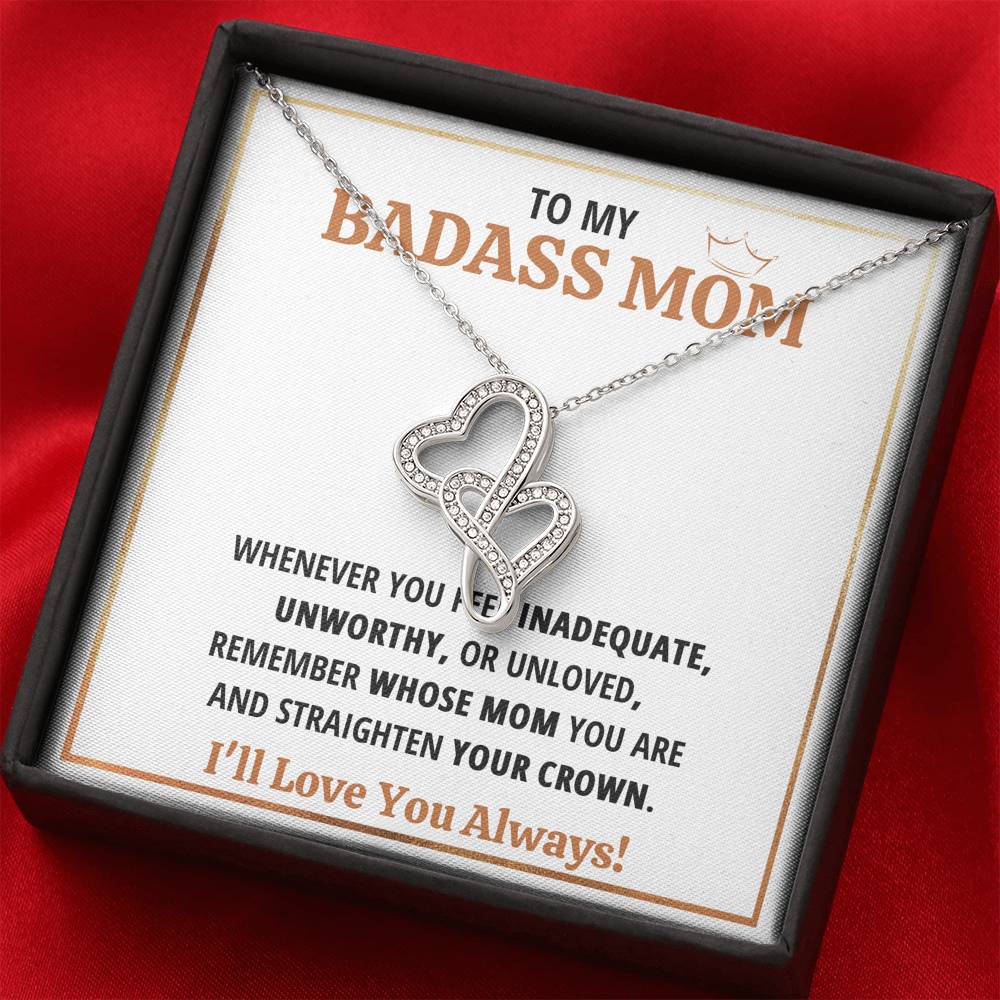 TO MY BADASS MOM CROWN DOUBLE HEARTS NECKLACE GIFT SET - ON CLOUD NINE GIFTS