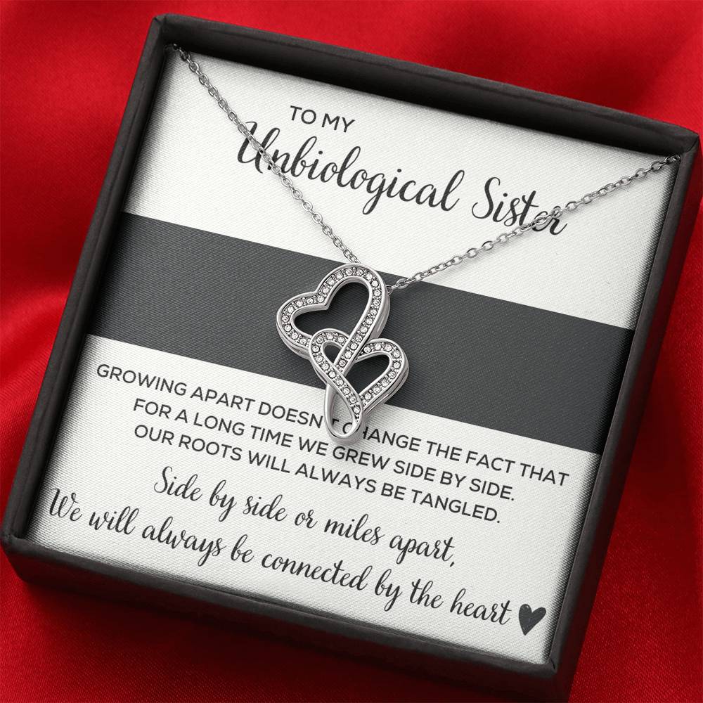 TO MY UNBIOLOGICAL SISTER "TANGLED" DOUBLE HEARTS NECKLACE GIFT SET - ON CLOUD NINE GIFTS