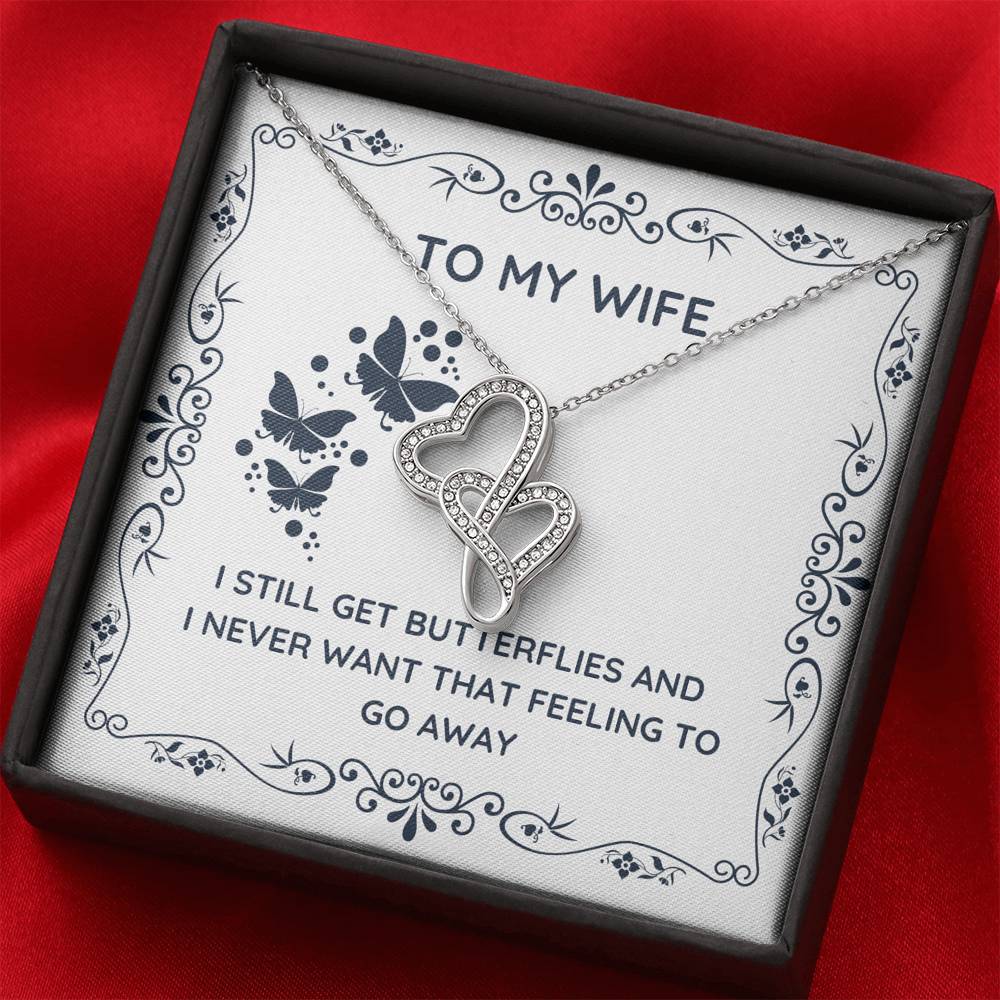 TO MY WIFE "BUTTERFLIES" DOUBLE HEARTS NECKLACE GIFT SET - ON CLOUD NINE GIFTS