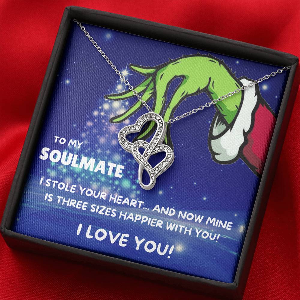 TO MY SOULMATE "THREE SIZES HAPPIER - TREE" DOUBLE HEARTS NECKLACE GIFT SET - ON CLOUD NINE GIFTS