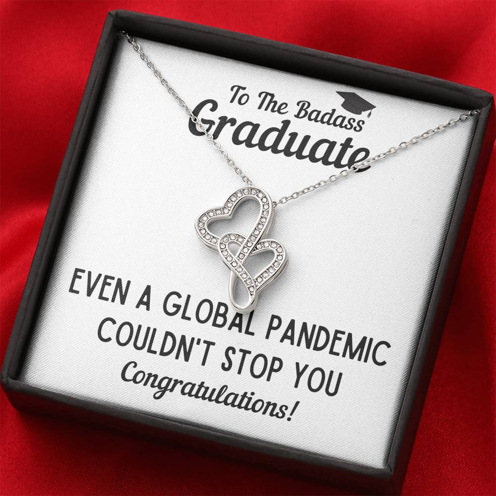 TO THE BADASS GRADUATE STOP DOUBLE HEARTS NECKLACE GIFT SET - ON CLOUD NINE GIFTS