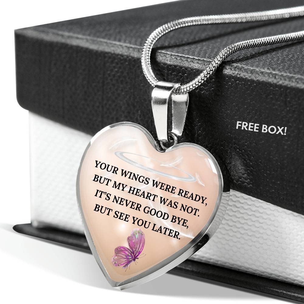 YOUR WINGS WERE READY REMEMBRANCE ENGRAVING HEART NECKLACE GIFT SET - ON CLOUD NINE GIFTS