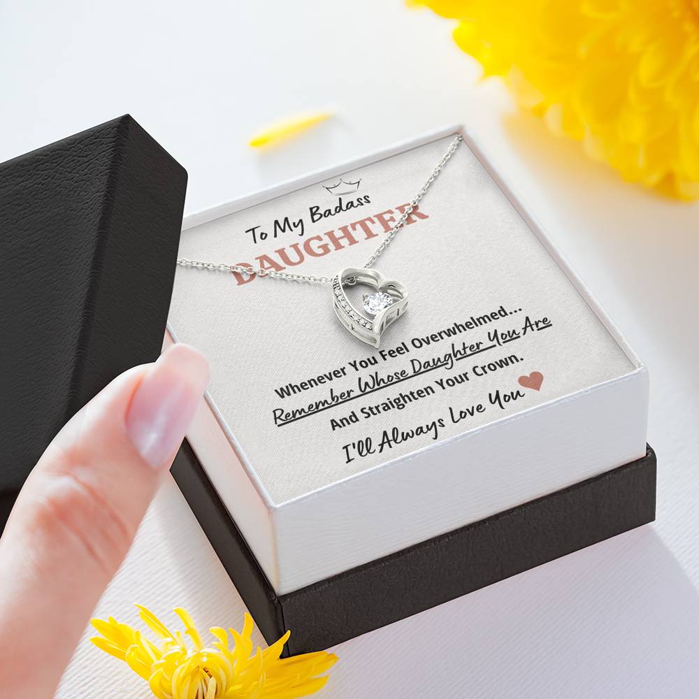 TO MY BADASS DAUGHTER "CROWN" HEART NECKLACE GIFT SET - ON CLOUD NINE GIFTS