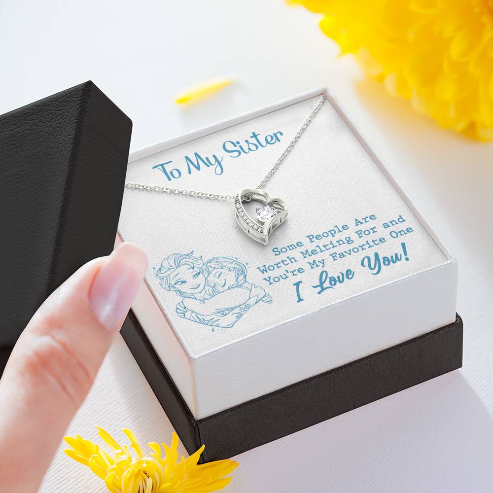 TO MY SISTER WORTH MELTING HUG SKY BLUE HEART NECKLACE GIFT SET - ON CLOUD NINE GIFTS