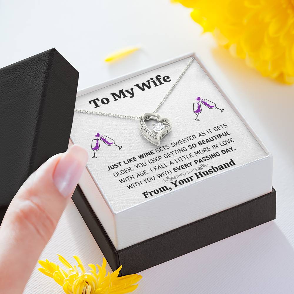 TO MY WIFE "JUST LIKE WINE" HEART NECKLACE GIFT SET - ON CLOUD NINE GIFTS