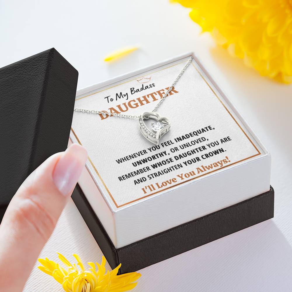 TO MY BADASS DAUGHTER CROWN HEART NECKLACE GIFT SET - ON CLOUD NINE GIFTS