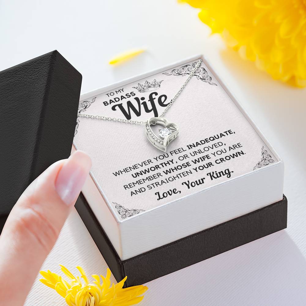 TO MY BADASS WIFE CROWN DECORATION HEART NECKLACE GIFT SET - ON CLOUD NINE GIFTS
