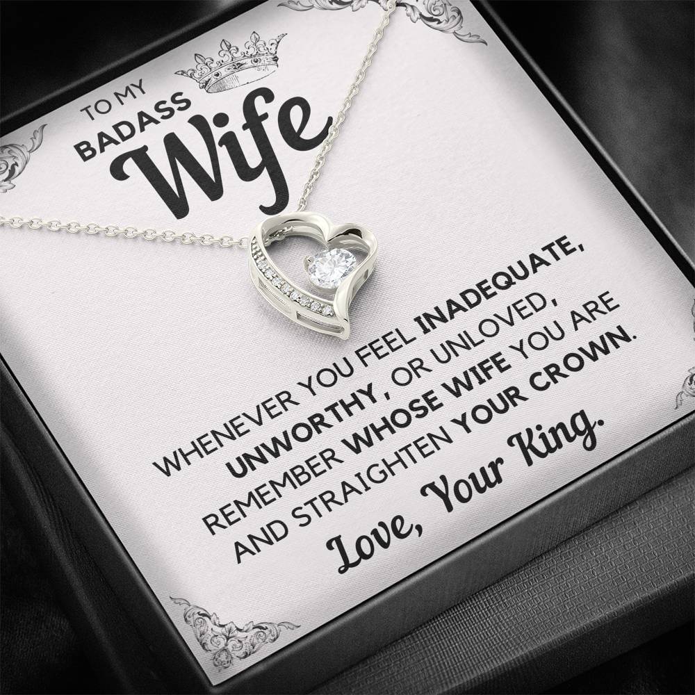 TO MY BADASS WIFE CROWN DECORATION HEART NECKLACE GIFT SET - ON CLOUD NINE GIFTS