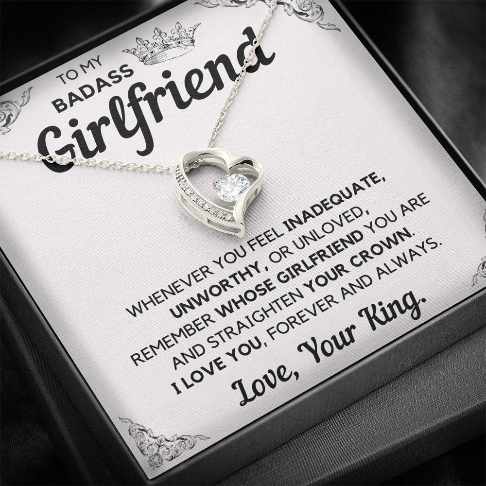 TO MY BADASS GIRLFRIEND CROWN HEART NECKLACE GIFT SET - ON CLOUD NINE GIFTS