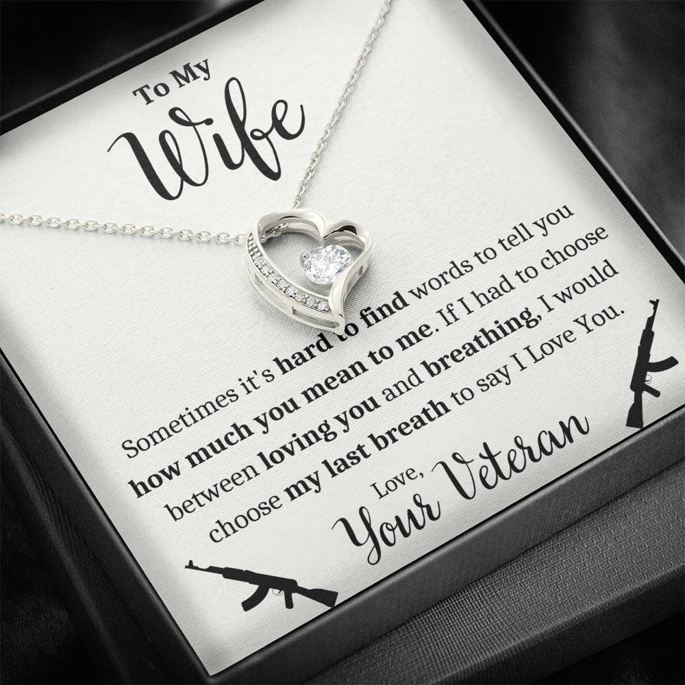 TO MY WIFE "VETERAN - BREATHING" HEART NECKLACE GIFT SET - ON CLOUD NINE GIFTS