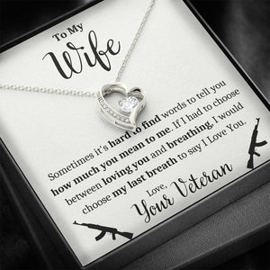 TO MY WIFE "VETERAN - BREATHING" HEART NECKLACE GIFT SET - ON CLOUD NINE GIFTS