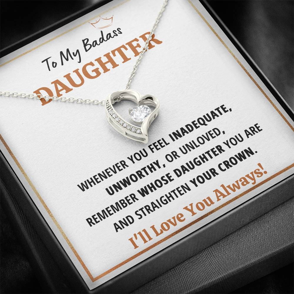TO MY BADASS DAUGHTER CROWN HEART NECKLACE GIFT SET - ON CLOUD NINE GIFTS