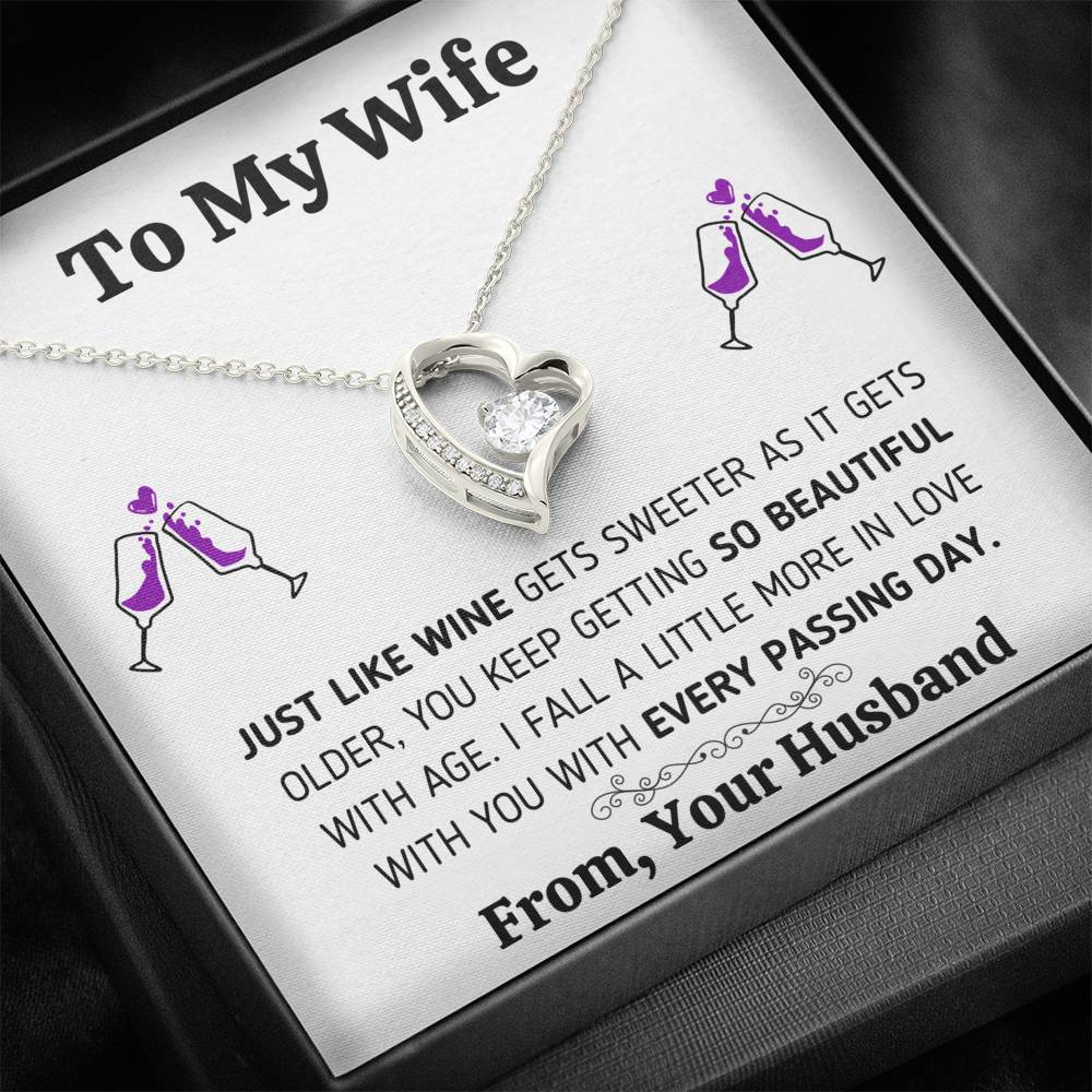 TO MY WIFE "JUST LIKE WINE" HEART NECKLACE GIFT SET - ON CLOUD NINE GIFTS