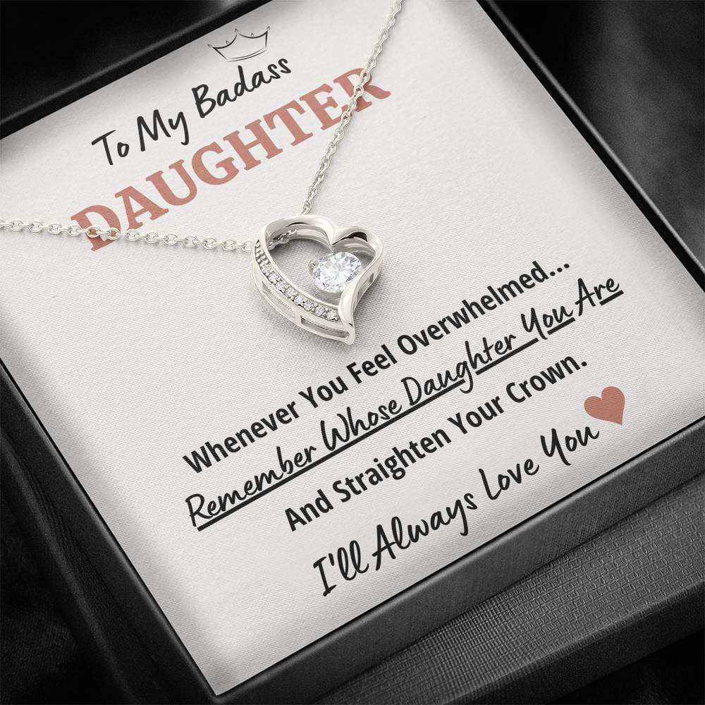 TO MY BADASS DAUGHTER "CROWN" HEART NECKLACE GIFT SET - ON CLOUD NINE GIFTS