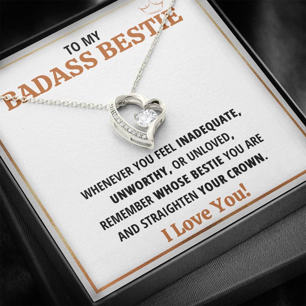 TO MY BADASS BESTIE CROWN HEART NECKLACE GIFT SET - ON CLOUD NINE GIFTS