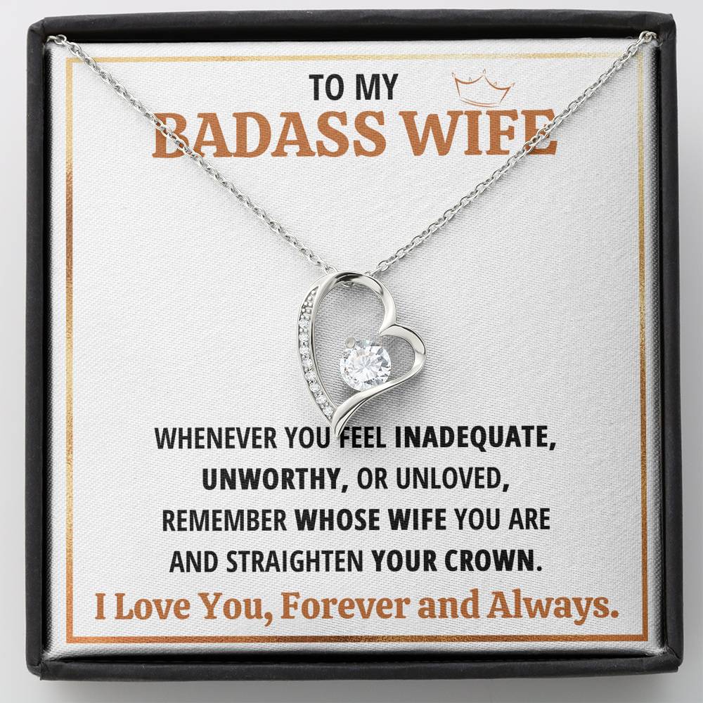 TO MY BADASS WIFE CROWN HEART NECKLACE GIFT SET - ON CLOUD NINE GIFTS