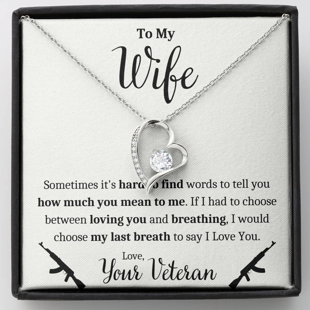 TO MY WIFE "VETERAN - BREATHING" HEART NECKLACE GIFT SET - ON CLOUD NINE GIFTS