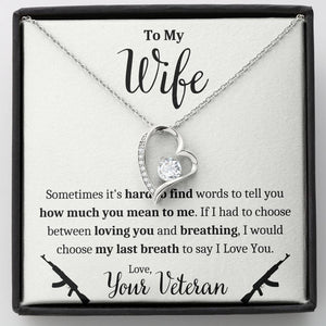 TO MY WIFE "VETERAN - BREATHING" HEART NECKLACE GIFT SET - ON CLOUD NINE GIFTS