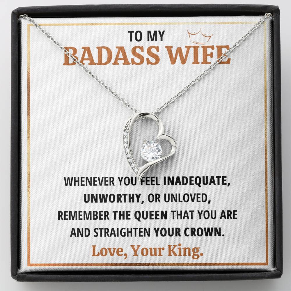 TO MY BADASS WIFE QUEEN HEART NECKLACE GIFT SET - ON CLOUD NINE GIFTS