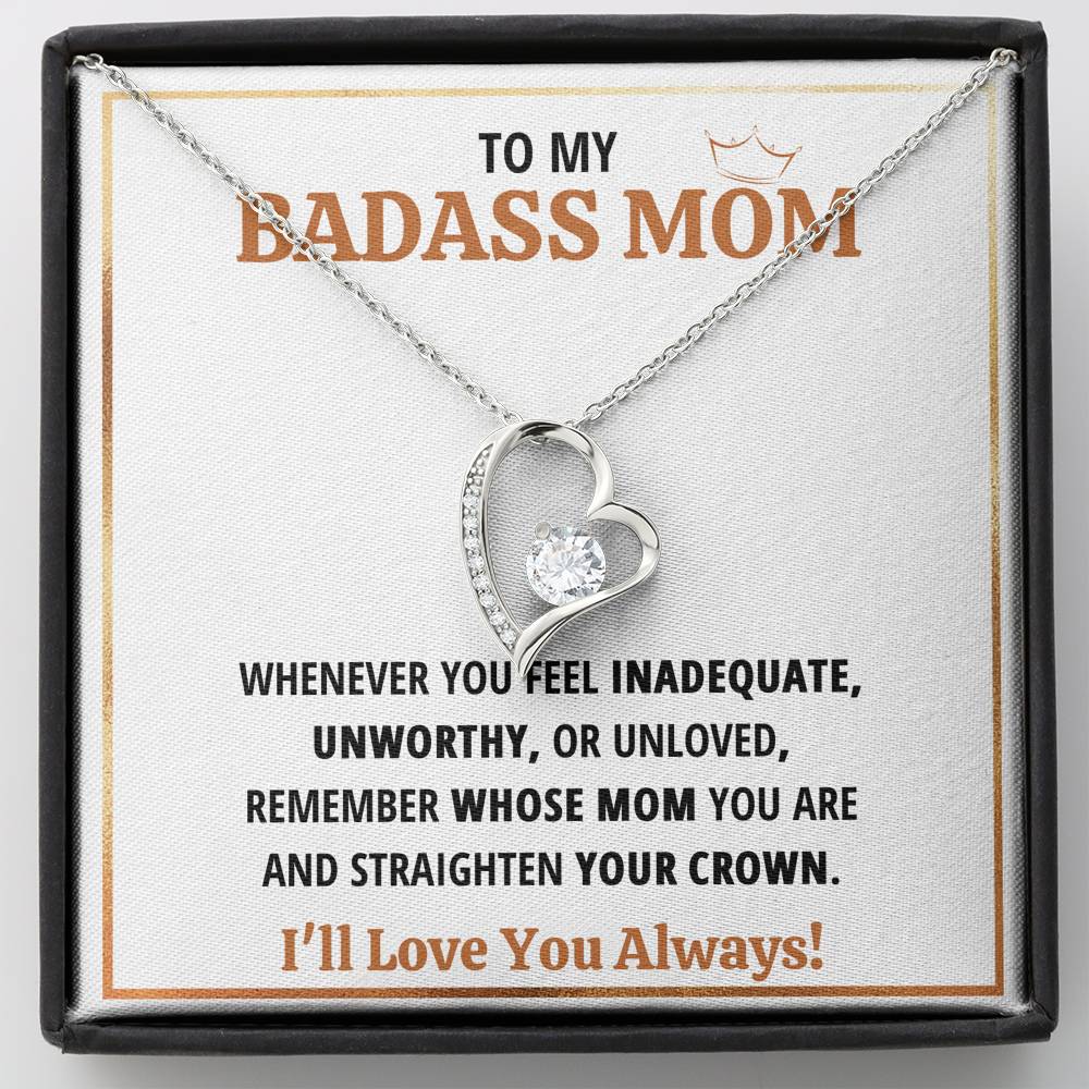 TO MY BADASS MOM CROWN HEART NECKLACE GIFT SET - ON CLOUD NINE GIFTS