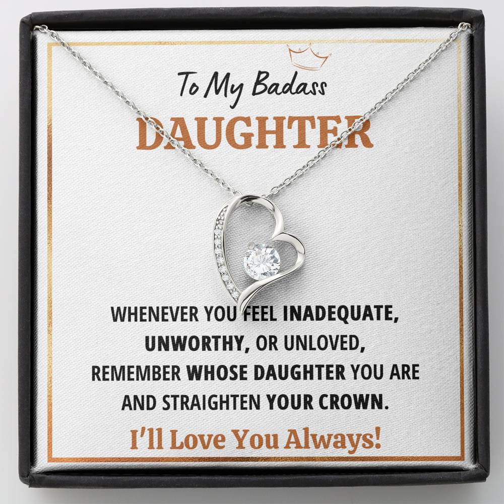TO MY BADASS DAUGHTER CROWN HEART NECKLACE GIFT SET - ON CLOUD NINE GIFTS