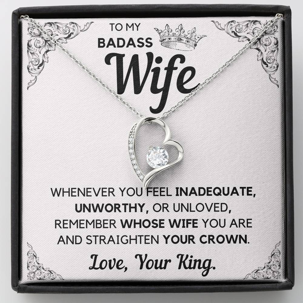 TO MY BADASS WIFE CROWN DECORATION HEART NECKLACE GIFT SET - ON CLOUD NINE GIFTS
