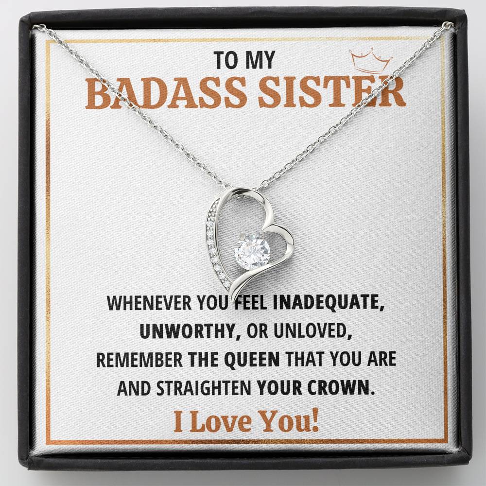 TO MY BADASS SISTER QUEEN HEART NECKLACE GIFT SET - ON CLOUD NINE GIFTS