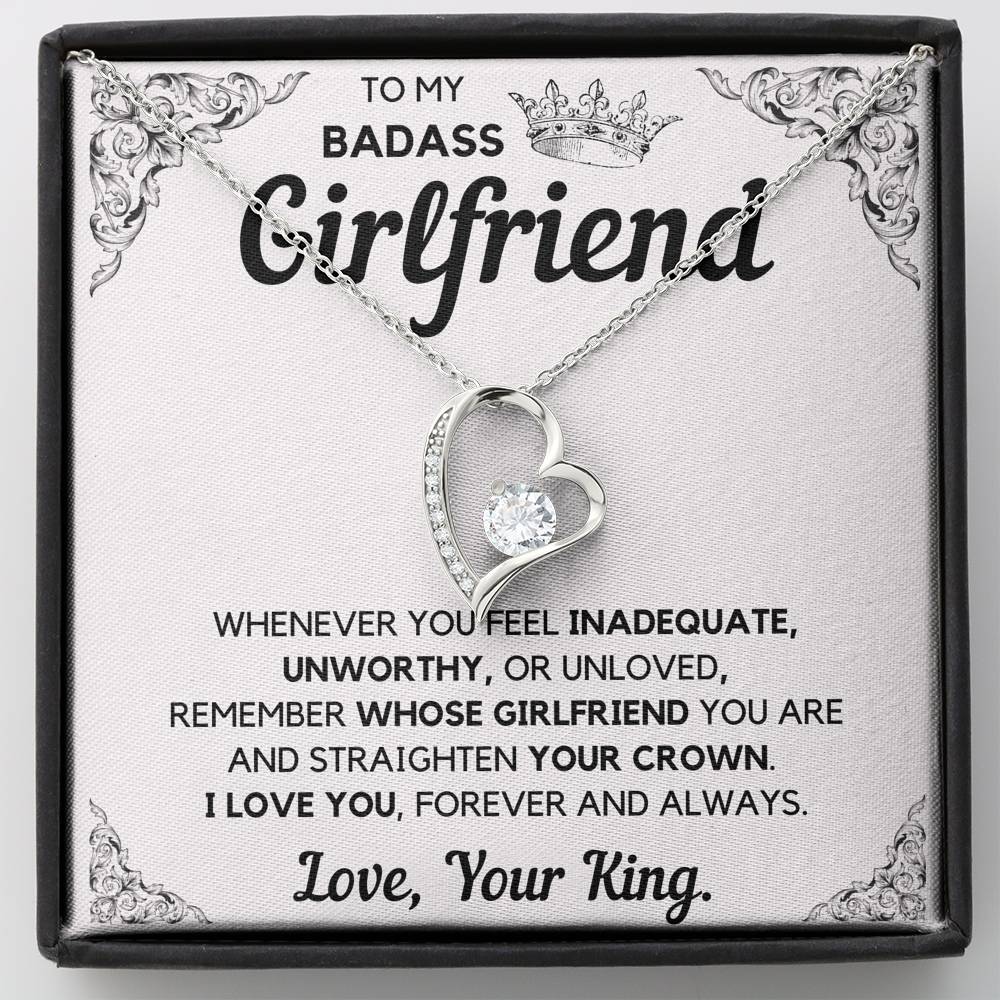 TO MY BADASS GIRLFRIEND CROWN HEART NECKLACE GIFT SET - ON CLOUD NINE GIFTS